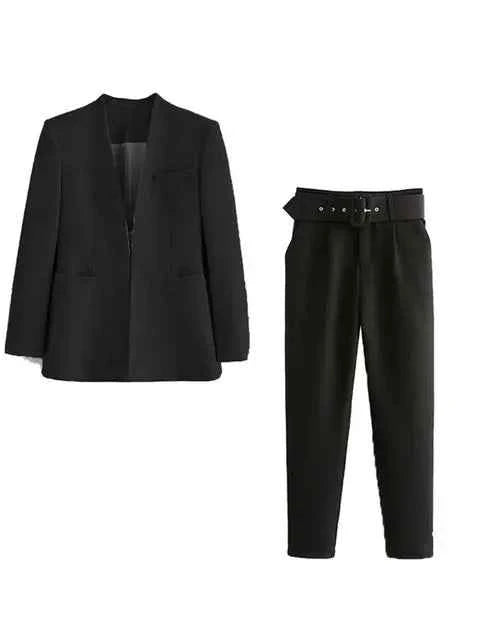 Women's Tailored Blazer and High Waist Trouser Suit Set