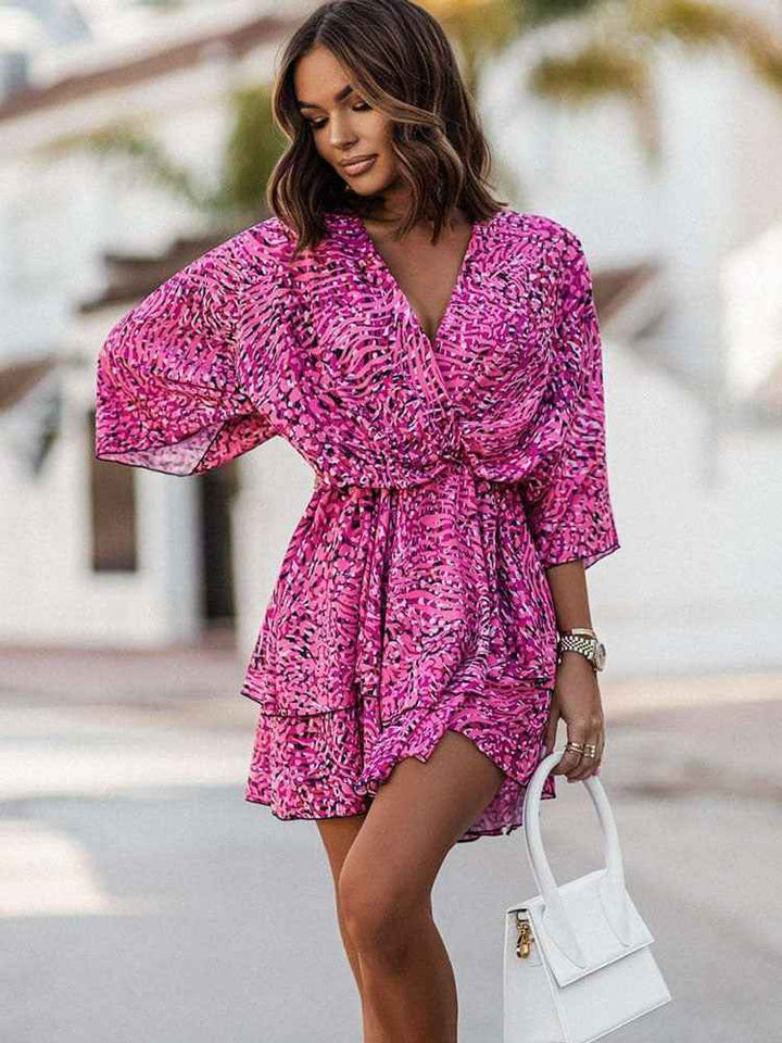 Women's V-Neck Mini Dress – Wrap Style with Ruffles – Lightweight and Elegant Purple