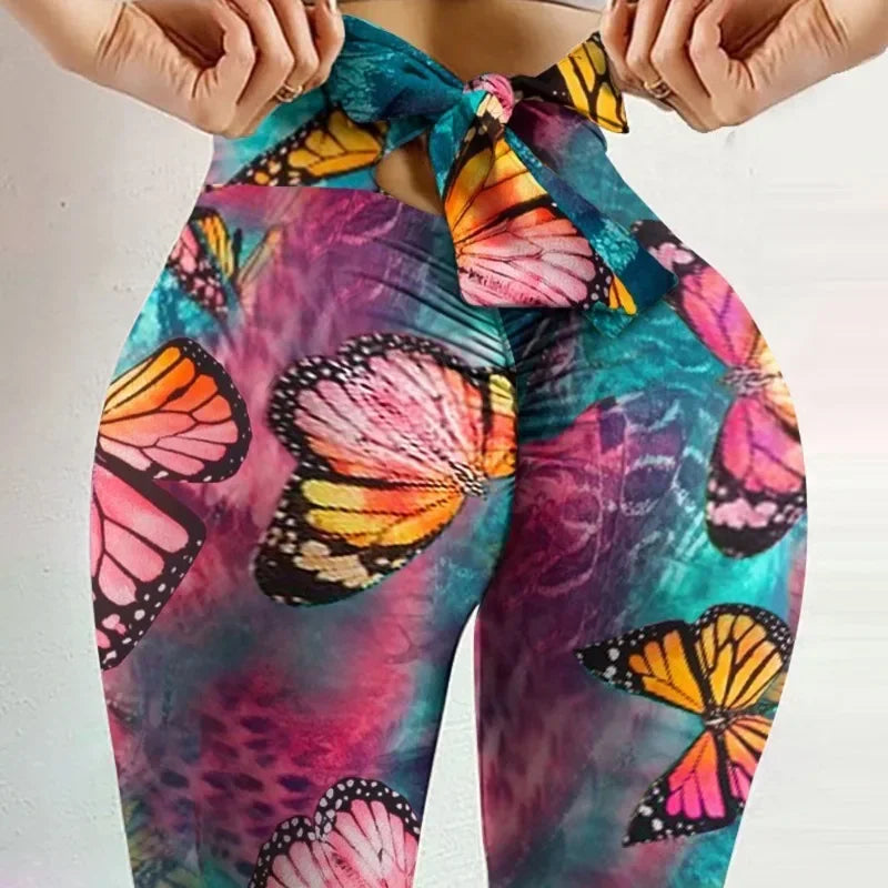 Women's High Waist Butterfly Print Yoga Leggings for Fitness