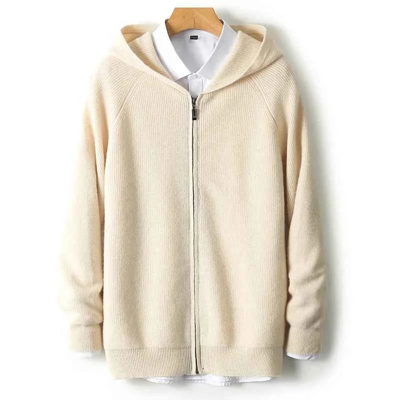 Wool Zip Hoodie Cardigan Men ‒ Thick Knit Autumn/Winter Zip Jacket