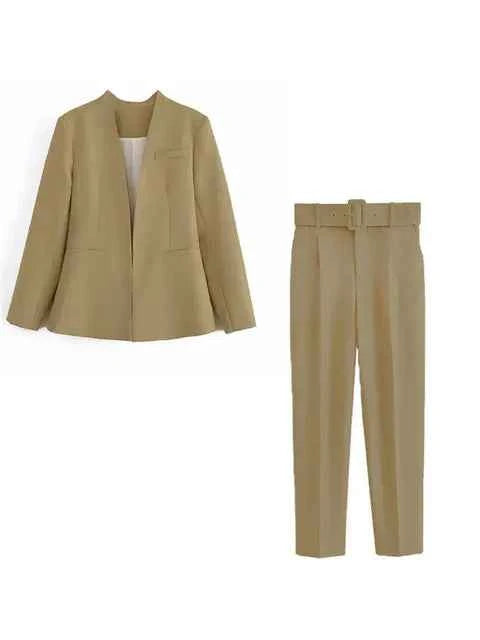 Women's Tailored Blazer and High Waist Trouser Suit Set