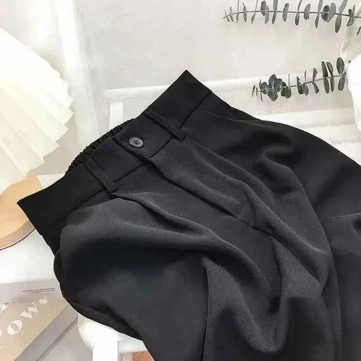 Women's High-Waist Pleated Trousers Black