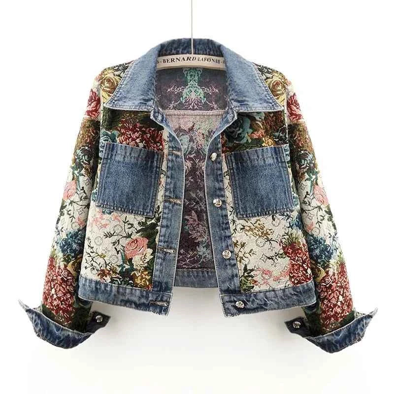 Women's Classic Denim Jean Jacket Flower Print