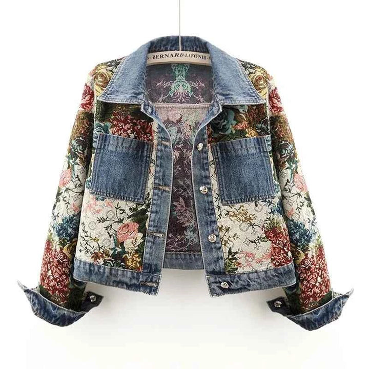 Women's Classic Denim Jean Jacket Flower Print