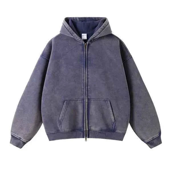 Men and Women's Full-Zip Batik-Wash Street Hoodie Navy