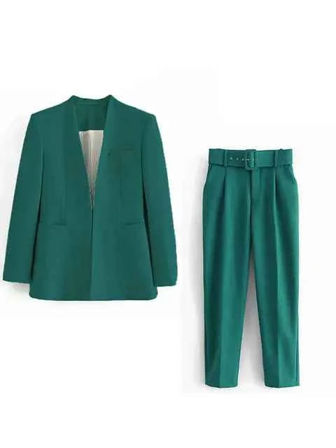 Women's Tailored Blazer and High Waist Trouser Suit Set