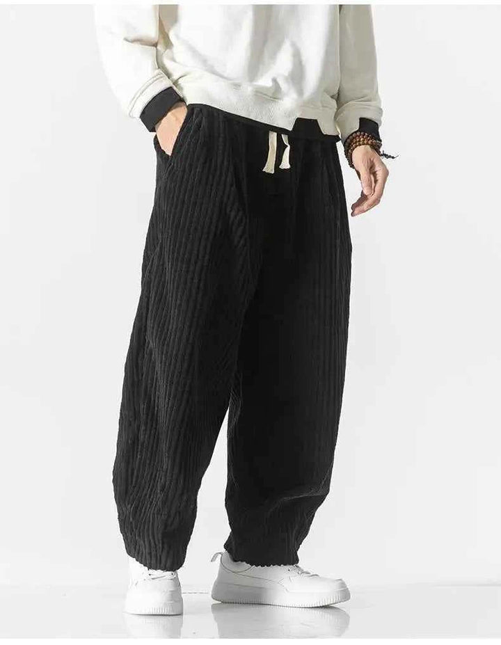 Men's Relaxed Fit Ribbed Knit Joggers with Elastic Waistband Zwart