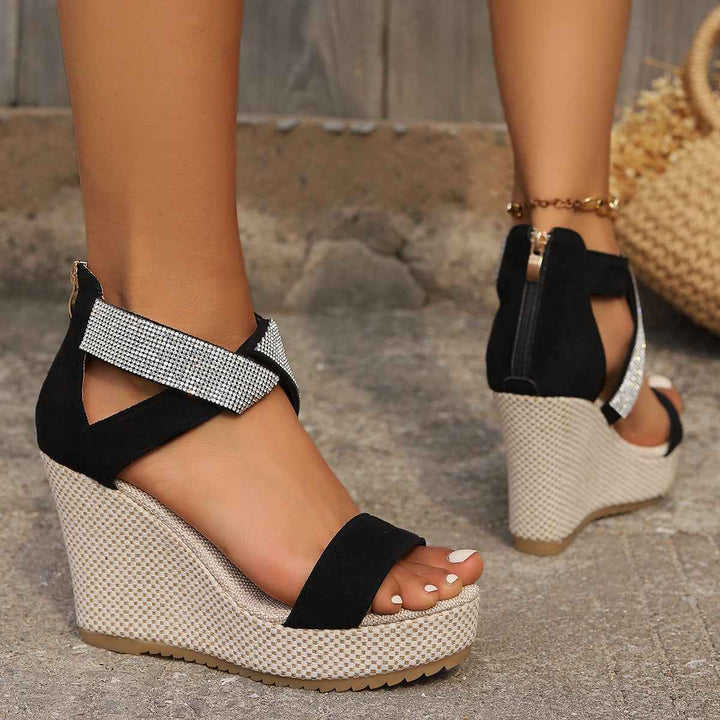 Mia | Elegant Women's Wedge Sandals with Sparkling Rhinestone Design