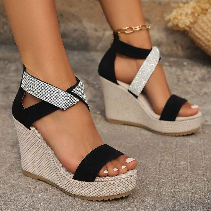Mia | Elegant Women's Wedge Sandals with Sparkling Rhinestone Design