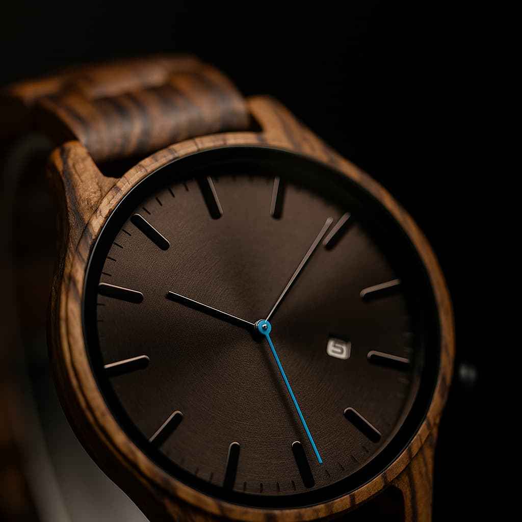 Wooden Striped Dial Date Wristwatch