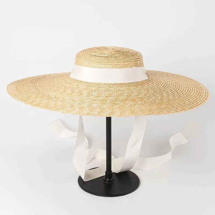 Simple And Fashionable Strappy Straw flat Top Straw Hat Sunshade Straw Straw Hat Straw white silk