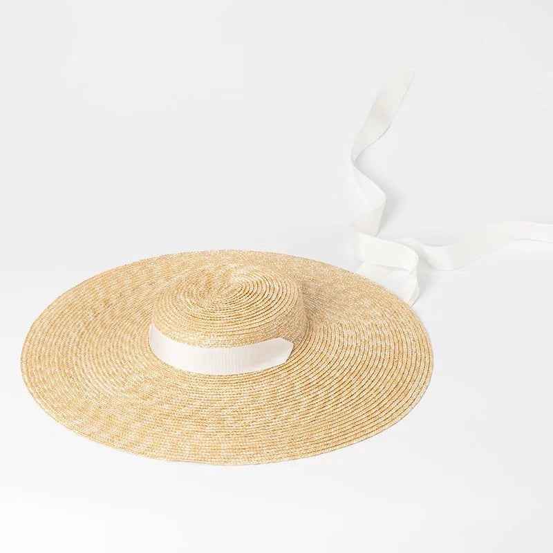 Simple And Fashionable Strappy Straw flat Top Straw Hat Sunshade Straw Straw Hat