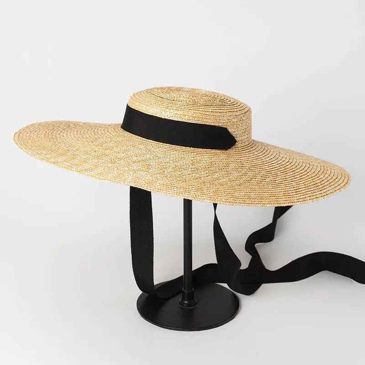 Simple And Fashionable Strappy Straw flat Top Straw Hat Sunshade Straw Straw Hat Straw black wire