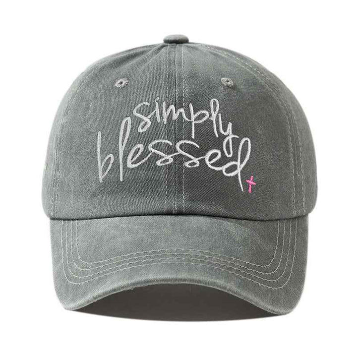 Simply Blessed Wide Brim Sunshade Washed Embroidered English Letter Baseball Cap Light Gray Adjustable