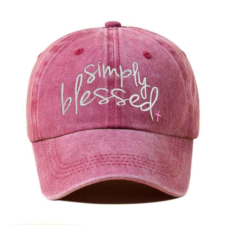 Simply Blessed Wide Brim Sunshade Washed Embroidered English Letter Baseball Cap Wine Red Adjustable