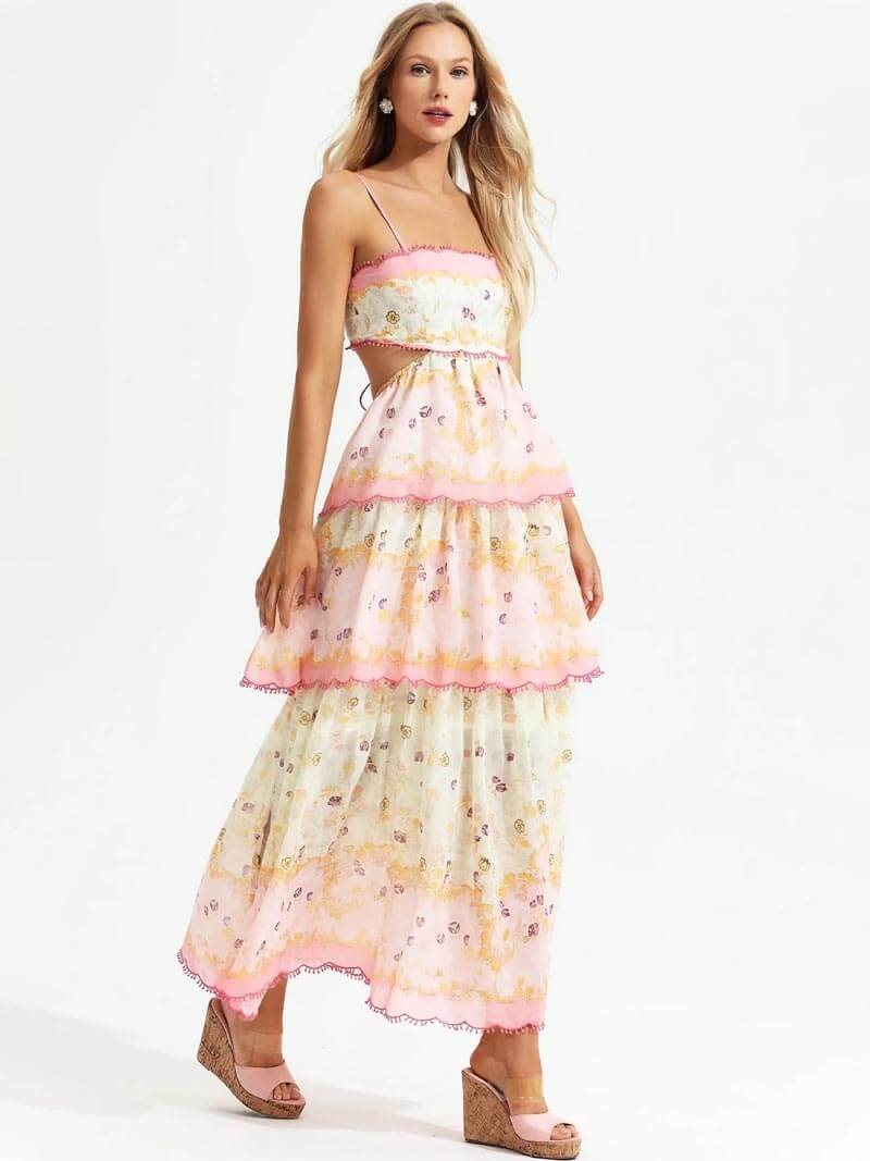 Aislin | Women's Embroidered Ruffle Long Summer Dress