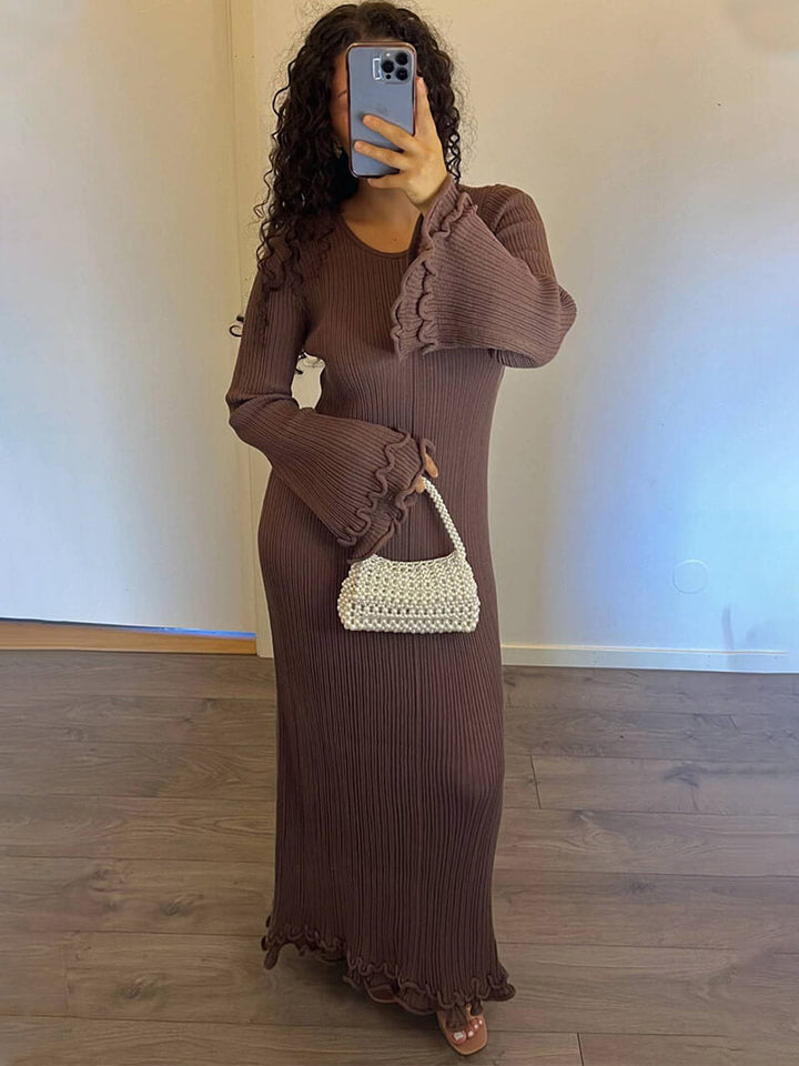 Clay | Women's Long Elegant Ruffle Dress with Flared Hem