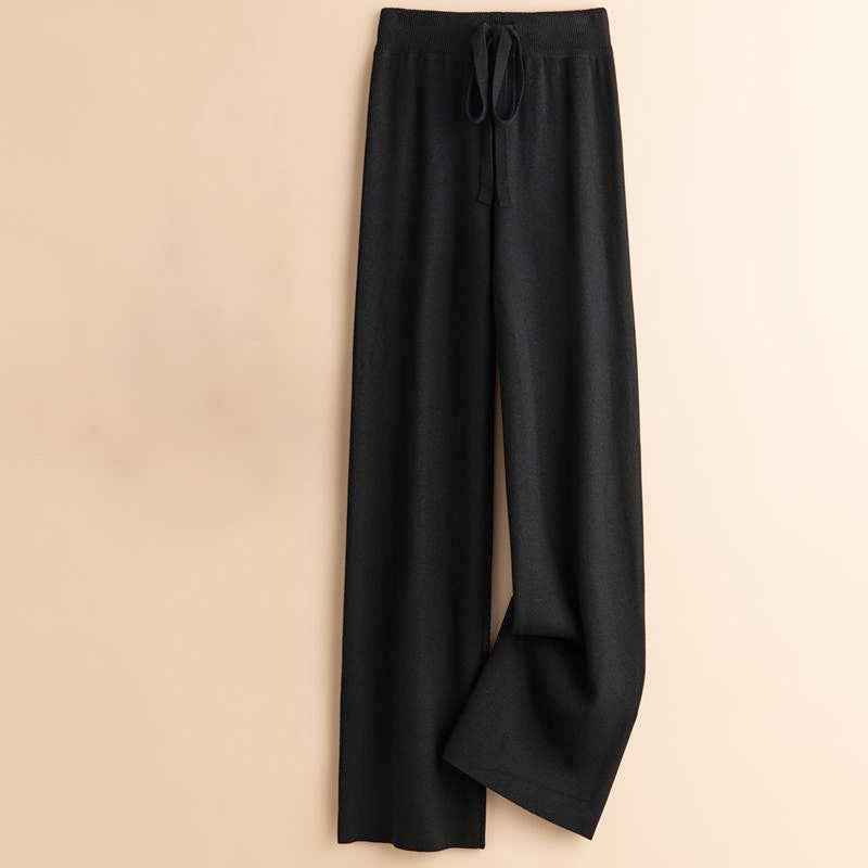 Women's Relaxed Fit Wide-Leg Drawstring Pants Black