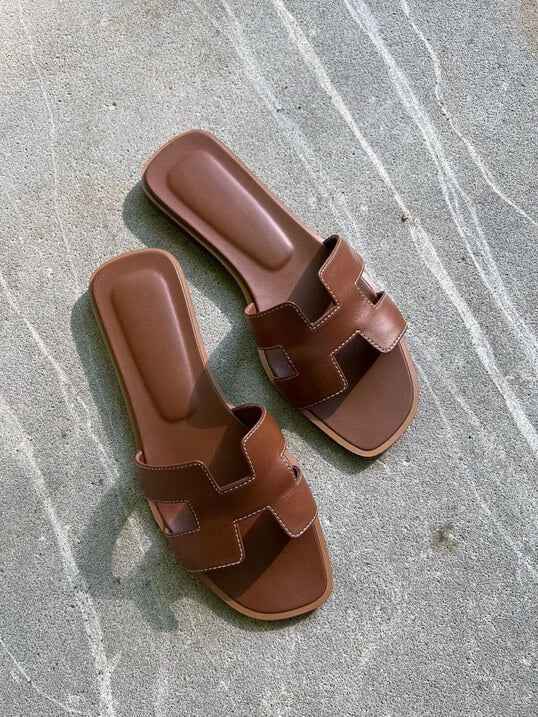 Samantha | Women’s 'H' design Sandals – Elegant Summer Comfort Style Brown