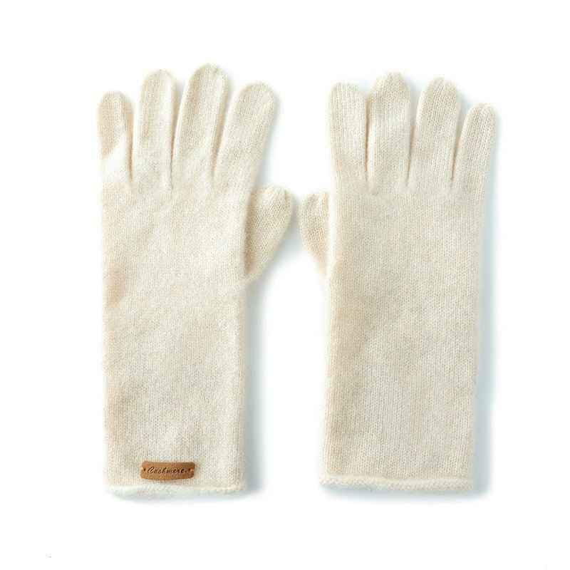 Solid Knitted Fitted Gloves White
