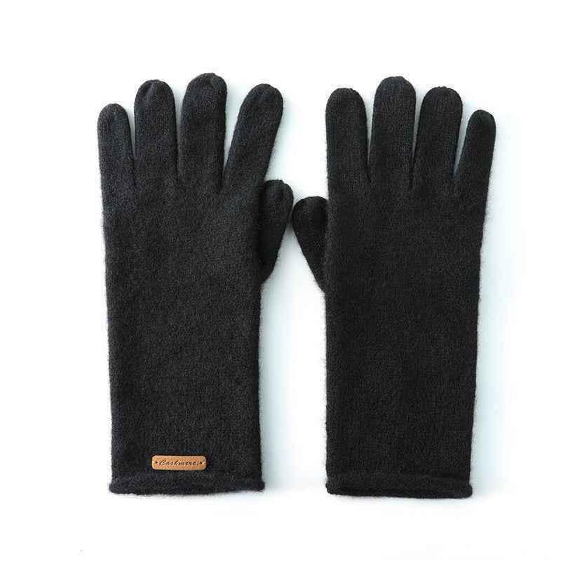 Solid Knitted Fitted Gloves Black