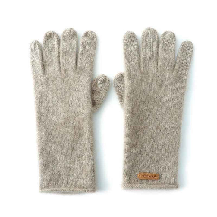 Solid Knitted Fitted Gloves Beige