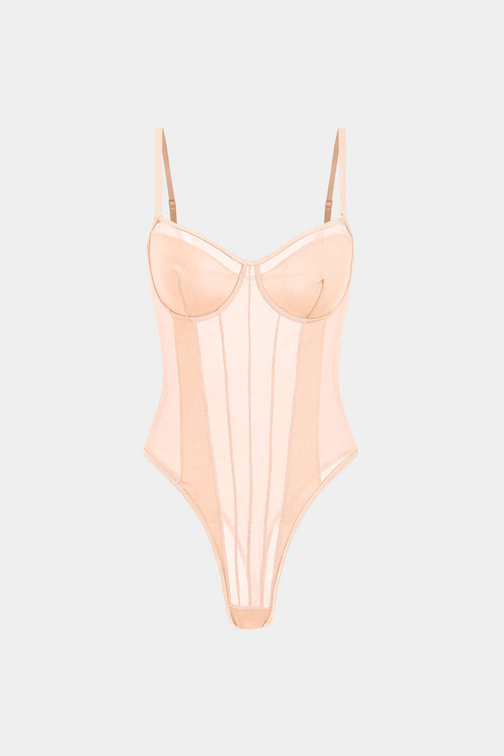 Sophia | Women's Mesh and Patchwork Bodysuit, Elegant Silhouette Pink