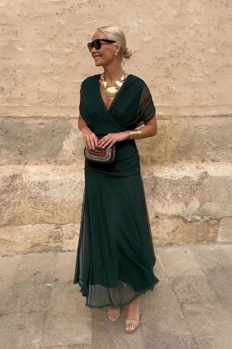 Sophia | Women's V-Neck Shift Maxi Dress for Date Night Green
