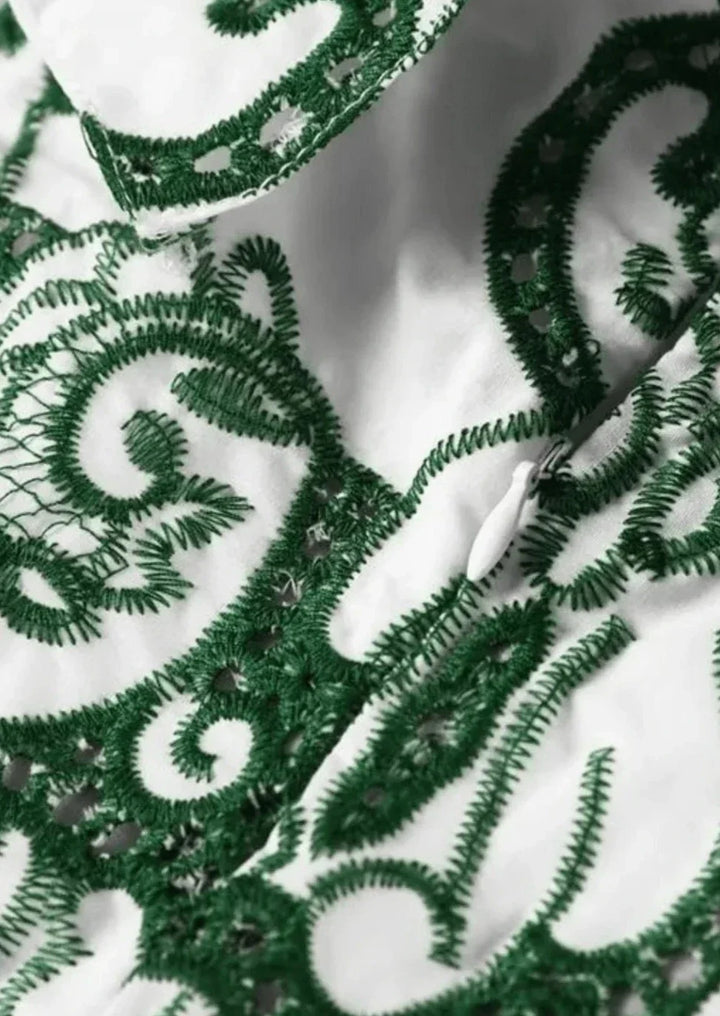 Amalia | Women's Long Cotton Summer Dress with Open Back – White-Green