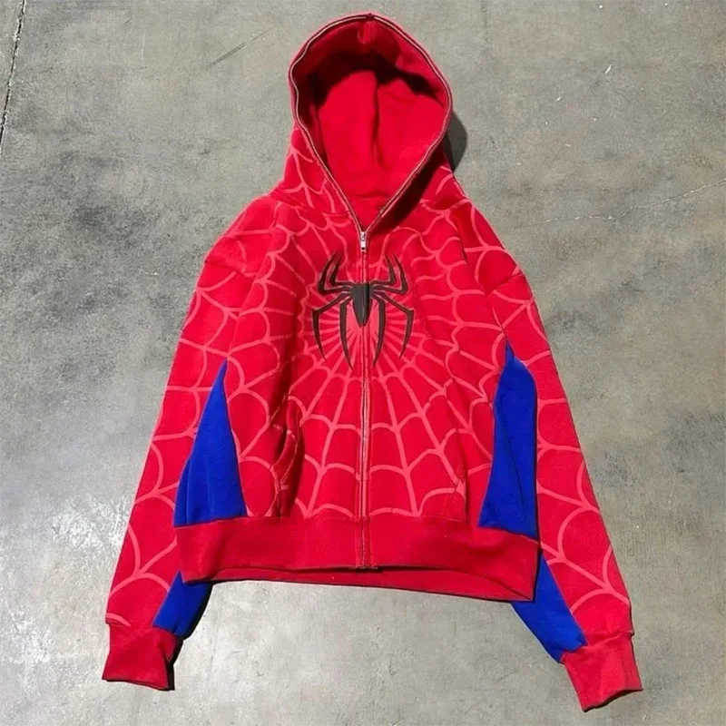 Spider Print Hoodie Hip Hop Style For Autumn Winter Wear Red