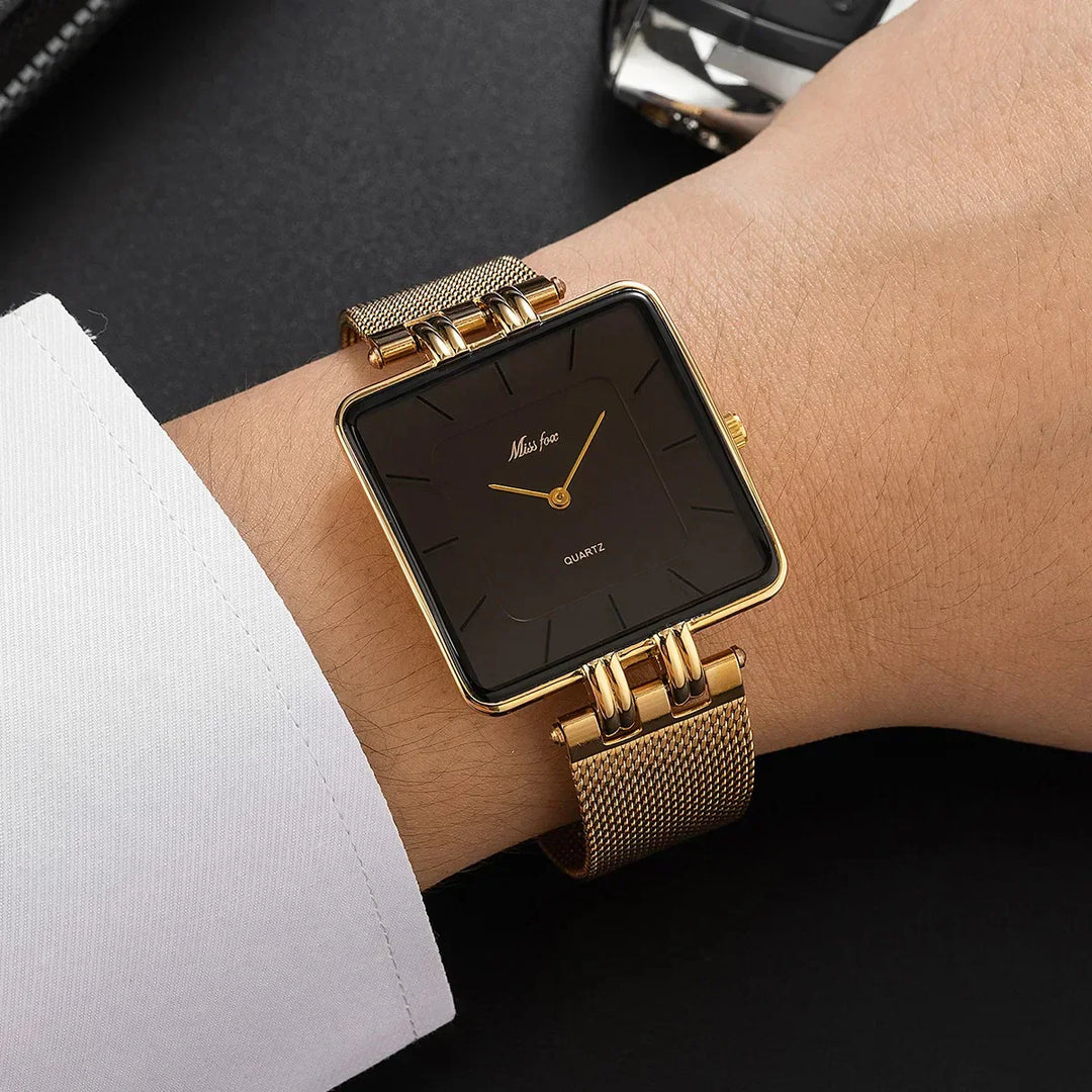 Mesh Square Face Wristwatch with Markers
