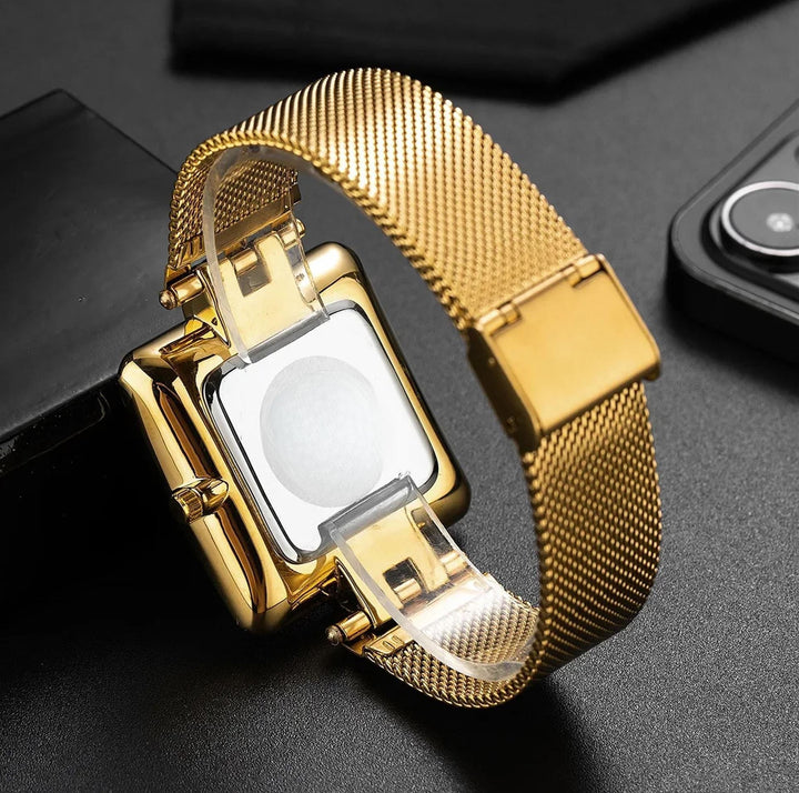 Mesh Square Face Wristwatch with Markers