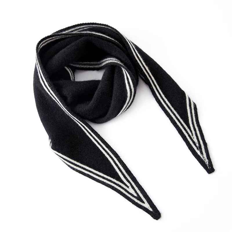 Striped Contrast Trim Drapey Scarf Black One Size
