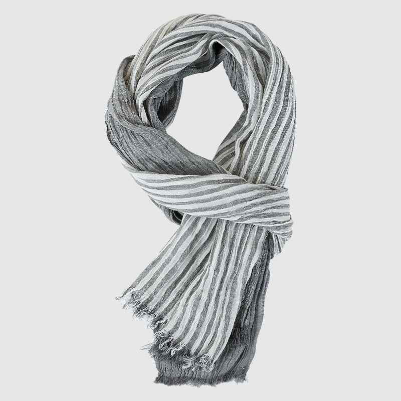 Striped Fringe Draped Scarf Gray One size