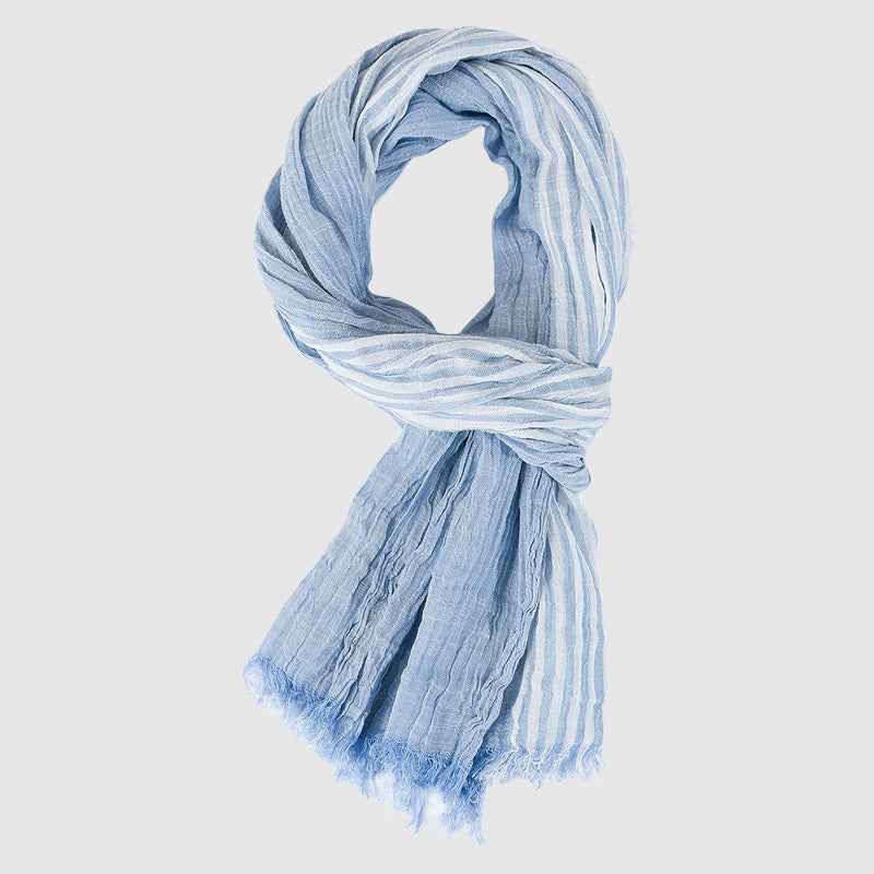Striped Fringe Draped Scarf Light Blue One size