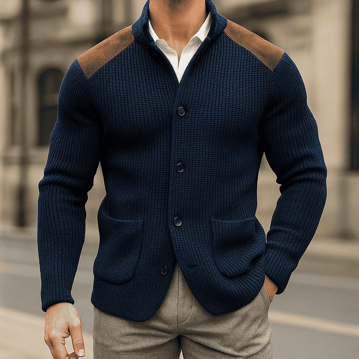 Stylish Men's Knitted Blazer Navy Blue