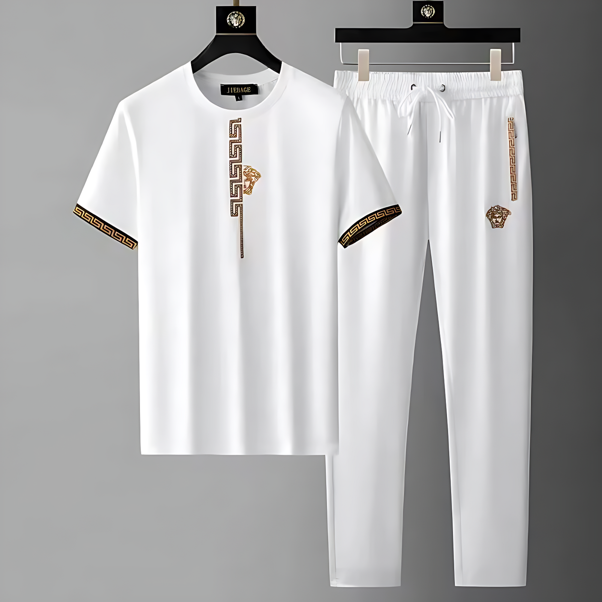 Cotton Tracksuit Set Relaxed Drawstring Black White Two-Piece White