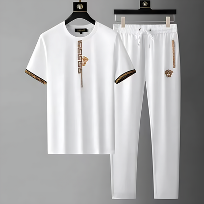 Cotton Tracksuit Set Relaxed Drawstring Black White Two-Piece White