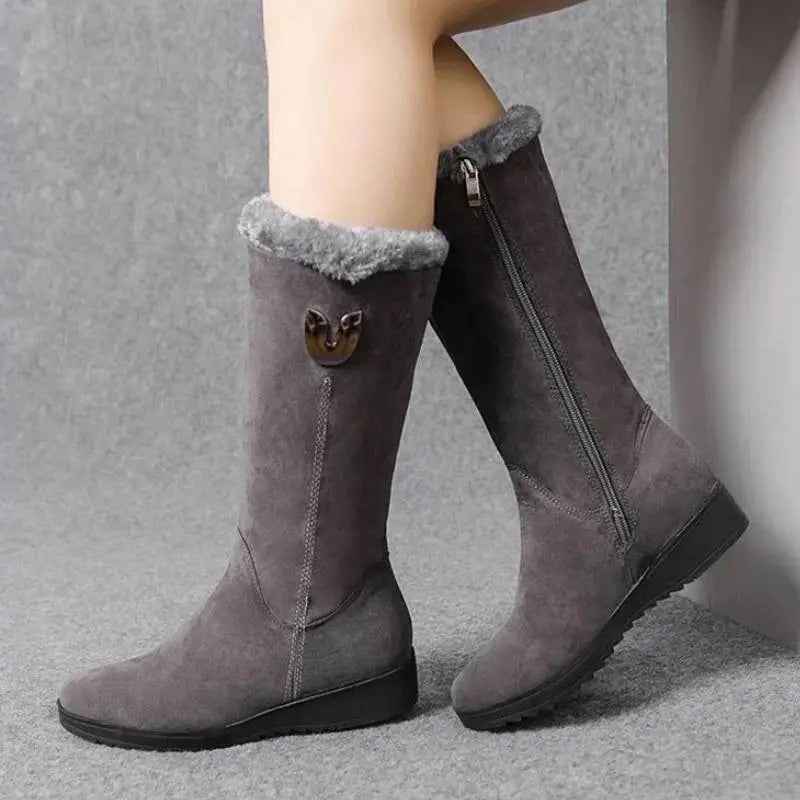 Stylish & Warm Women's Mid-Calf Suede Boots Gray