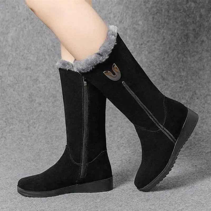 Stylish & Warm Women's Mid-Calf Suede Boots Black
