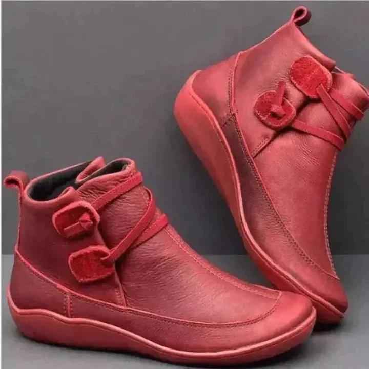 Stylish Waterproof Black Ankle Boots for Women – Functional Footwear Red