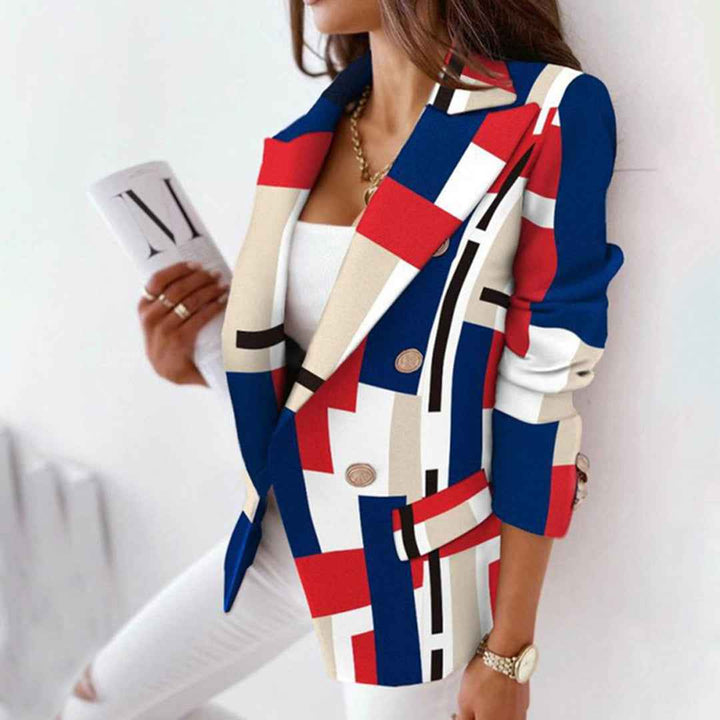 Stylish Women's Checked Blazer Jacket Red