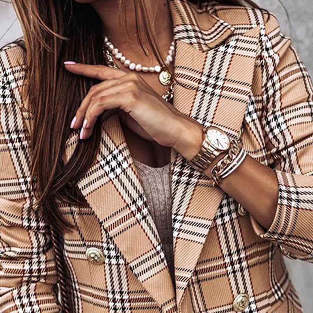 Stylish Women's Checked Blazer Jacket
