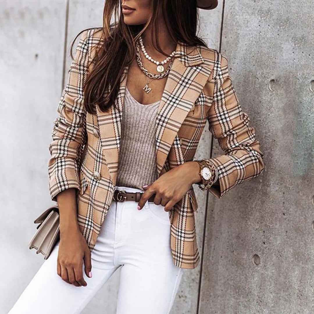 Stylish Women's Checked Blazer Jacket