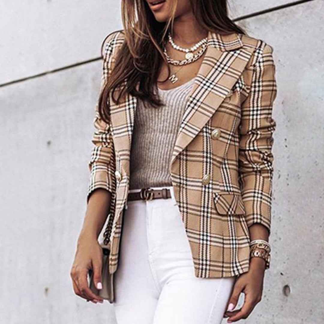 Stylish Women's Checked Blazer Jacket