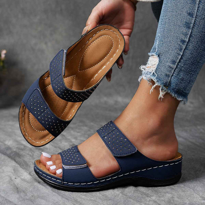 Stylish Women's Platform Sandals with Rhinestones and Comfort Sole Navy Blue