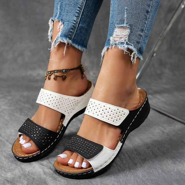 Stylish Women's Platform Sandals with Rhinestones and Comfort Sole Black and White