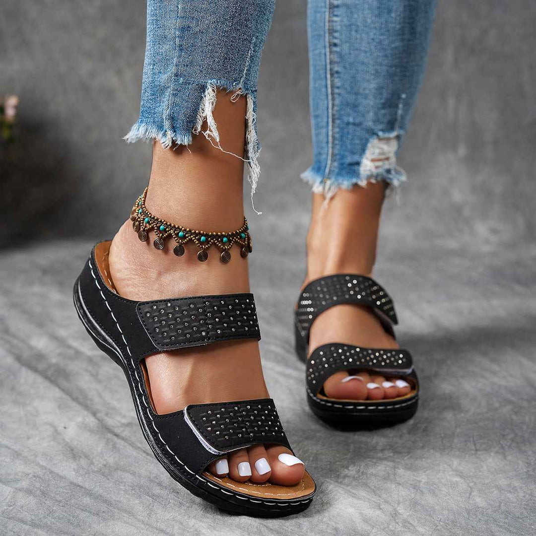 Stylish Women's Platform Sandals with Rhinestones and Comfort Sole Black