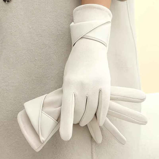 Suede Touch Winter Gloves White