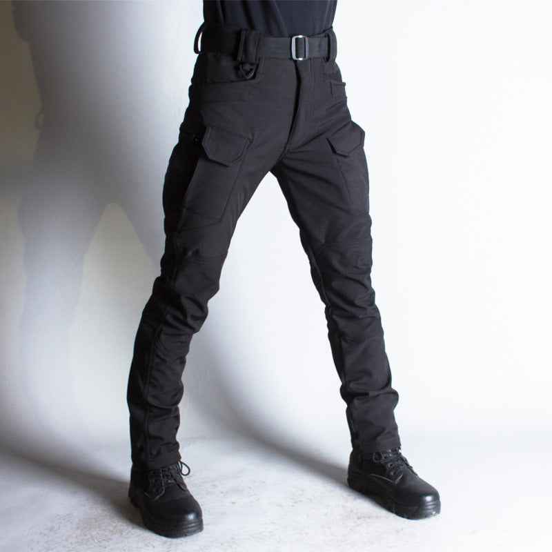 Men's Tactical Pants with Multiple Pockets, Reinforced Seams, D-Ring, and Comfort Fit Midnight Black